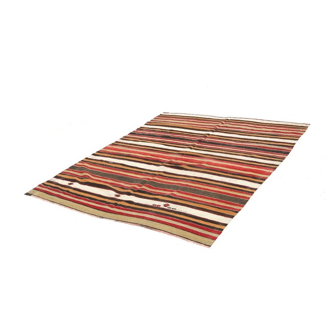 Traditional Mid 20th Century Striped Vintage Turkish Kilim Rug For Sale - Image 3 of 7