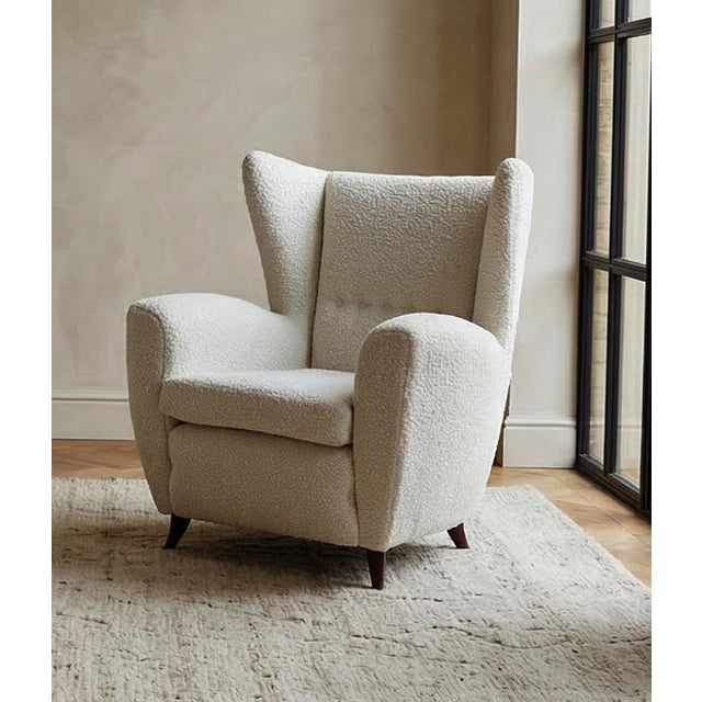 Mid-Century Italian Wingback Armchairs in Bouclé, 1950s, Set of 2 For Sale - Image 4 of 18