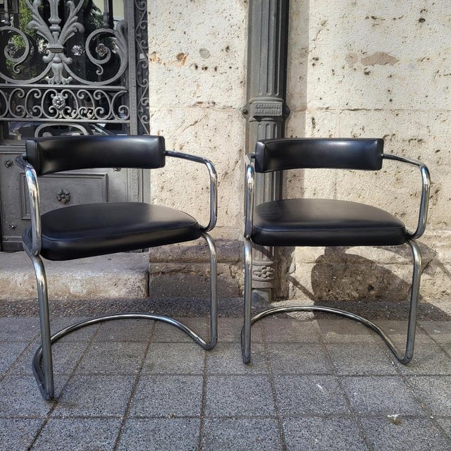 Modern Bauhaus Armchairs in Chromed Steel and Black Leather, Switzerland, 1970s, Set of 2 For Sale - Image 15 of 18