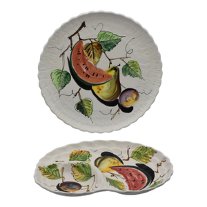 1970s Deruta Divided Serving Set Hand-Painted Italian Pottery Antonio Venzo Design- 2 Pieces