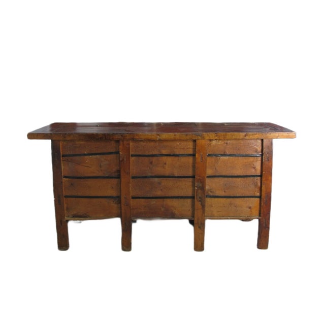 Late 19th Century Hand Painted 78" Long Red Gansu Sideboard Cabinet For Sale - Image 12 of 13