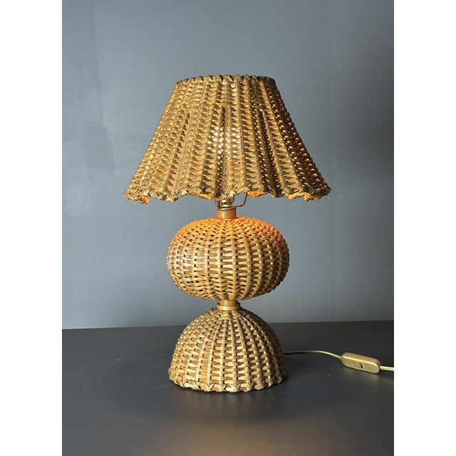 Mid-Century French Rattan Wicker Mushroom Table Lamp, 1960s For Sale - Image 11 of 14