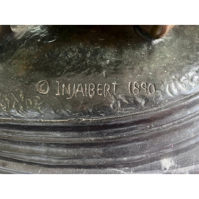 Figurative Vintage Grand Scale Patinated Bronze "Cupid Playing With a Butterfly" After Injalbert 1890 For Sale - Image 3 of 18