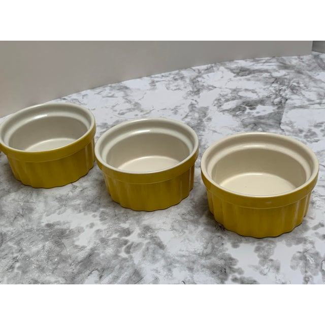 Pottery Ceramic Yellow & White Ribbed Ramekins, Set of Four For Sale - Image 4 of 7