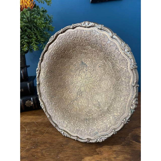 Vintage Brass Pedestal Bowl With Ornate Repoussé Decoration For Sale In New York - Image 6 of 17