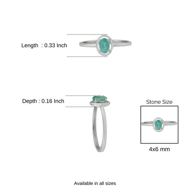 Minimalist Prong Set Oval 0.56 Ct Natural Emerald Solitaire Ring Size 8 For Sale - Image 9 of 13