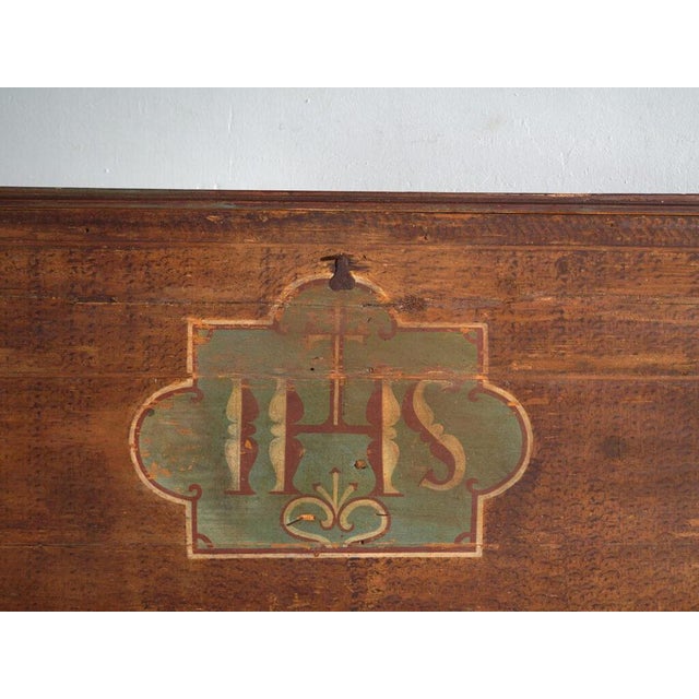 Wood Antique Painted Dowry Chest in Pine, Central Europe, 1850 For Sale - Image 7 of 15