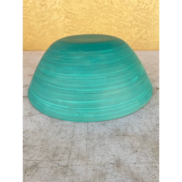1990s Large Handmade 13” Teal Bamboo Bowl For Sale - Image 5 of 6