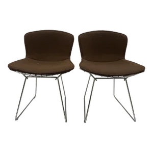 1980s Knoll Bertoia Brown Upholstered Side Chair Pair