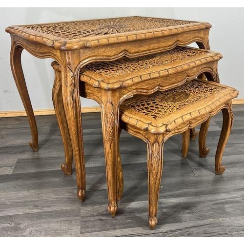 Vintage French Nesting Tables in Oak, Set of 3 For Sale - Image 3 of 14