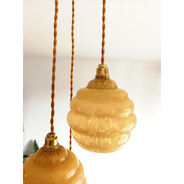 Art Deco Trio Globe Pendant Light, 1950s For Sale - Image 4 of 9
