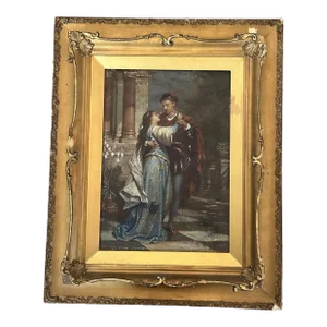 Antique Reproduction Painting of Annie M Snyder’s Elizabethan Lovers C. 1852-1927.