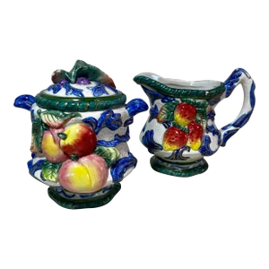 Vintage Fitz and Floyd Florentine Fruit Cream and Sugar Set- 2 Pieces