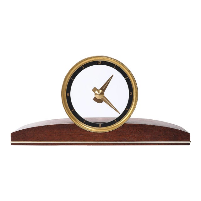 Mid-Century Jefferson Golden View Electric Brass, Glass & Walnut Mystery Clock For Sale