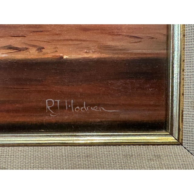 Wood Still Life with Fruit in Basket - Vintage Oil in Ornate Frame by British Artist 1987 For Sale - Image 7 of 12