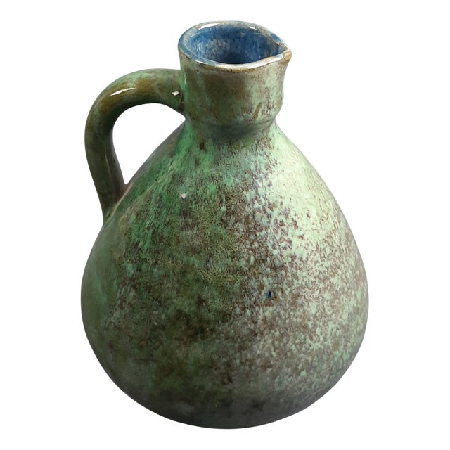 Majolica Jug Artistic Shaded Green Vase, 1960s For Sale