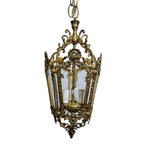 1930s Vintage Bronze Lantern With Etched Glass Panels