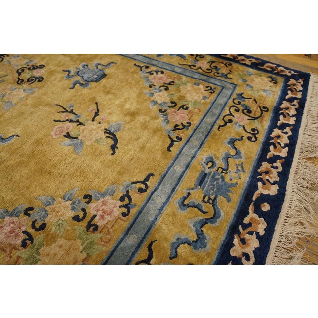 Gold 1980s Gold Medallion Floral Vintage Chinese Silk Carpet 4'1'' X 6'2" Pile Knotted Rug For Sale - Image 8 of 9
