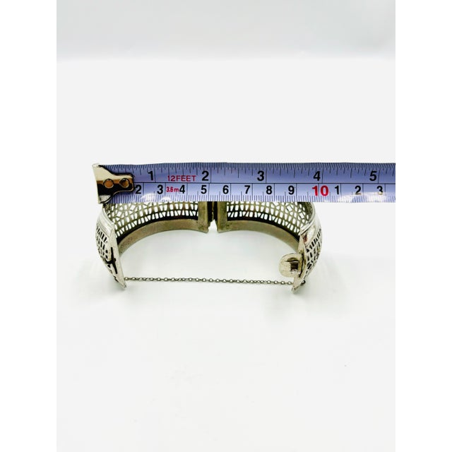 Silver Whiting & Davis Co. Vintage 1970's Signed Wide Hinged Cuff Bracelet For Sale - Image 8 of 11