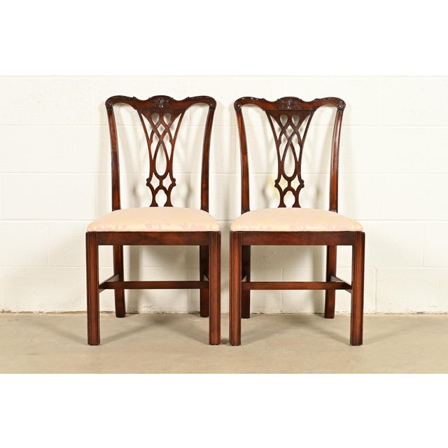 Baker Furniture Style Georgian Carved Mahogany Side Chairs or Dining Chairs, Pair For Sale - Image 13 of 13