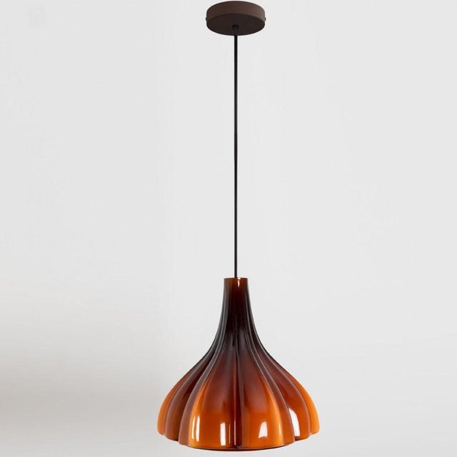 Flower-Shaped Opaque Brown Glass Pendant Lamp from Peill & Putzler, Europe, 1970 For Sale - Image 15 of 18