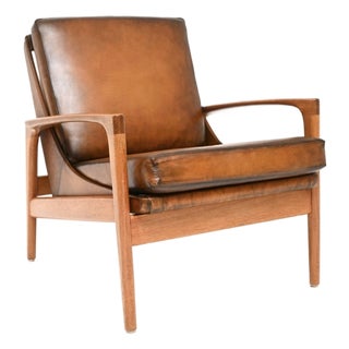 Vintage Danish Oak and Leather Armchair from IB Kofod Larsen, 1960s For Sale
