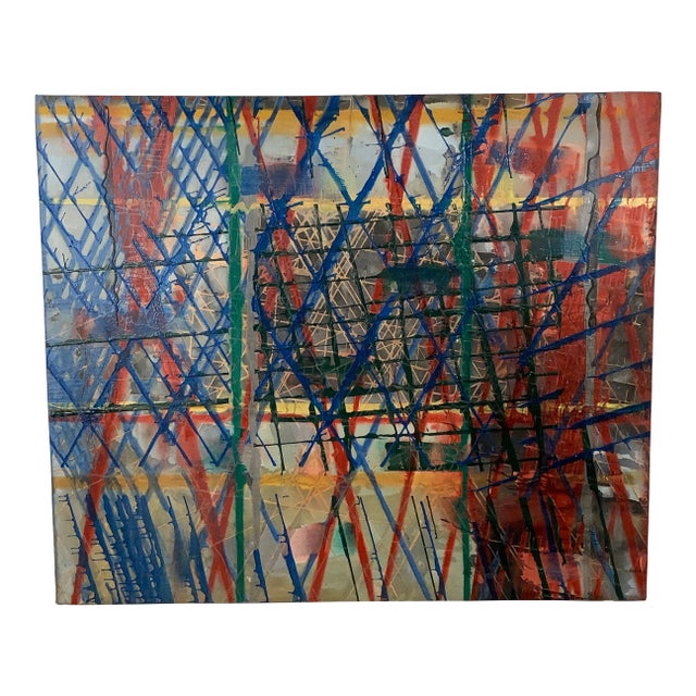 Large Contemporary Architectural Abstract Painting, 70x59 For Sale