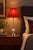 Late 20th Century Hollywood Regency Tall Brushed Stainless Steel Table Lamp With Veined Orb and Burgundy Scalloped Bell Shade For Sale In Los Angeles - Image 6 of 8