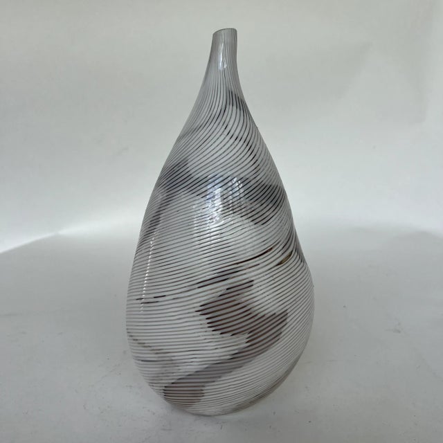 Hand Blown Glass Vase Swirled Lines Amazing Shape Signed For Sale - Image 9 of 10