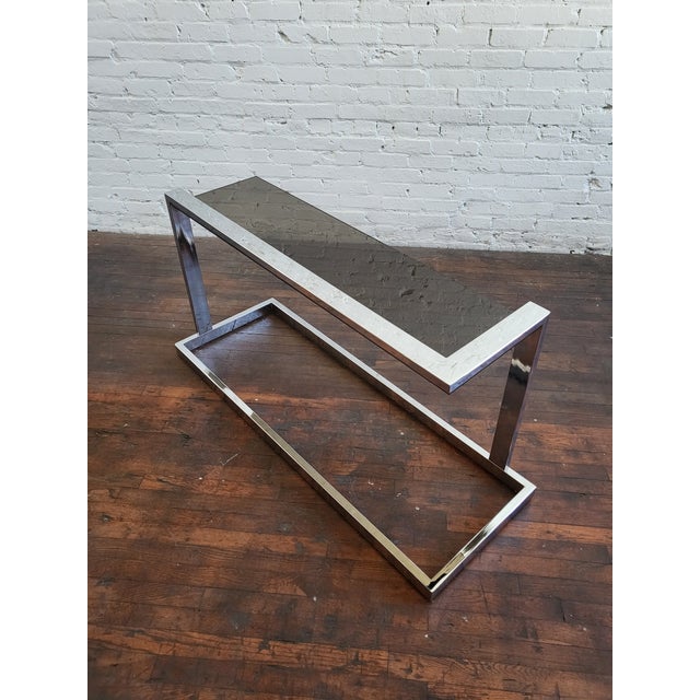Chrome 1970s Asymmetric Chrome & Smoked Glass Console Table For Sale - Image 8 of 18