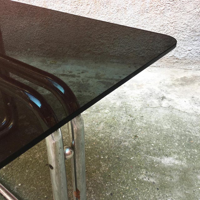 Brown Mid-Century Modern Italian Chrome Dining Table with Smoked Top, 1970s For Sale - Image 8 of 16
