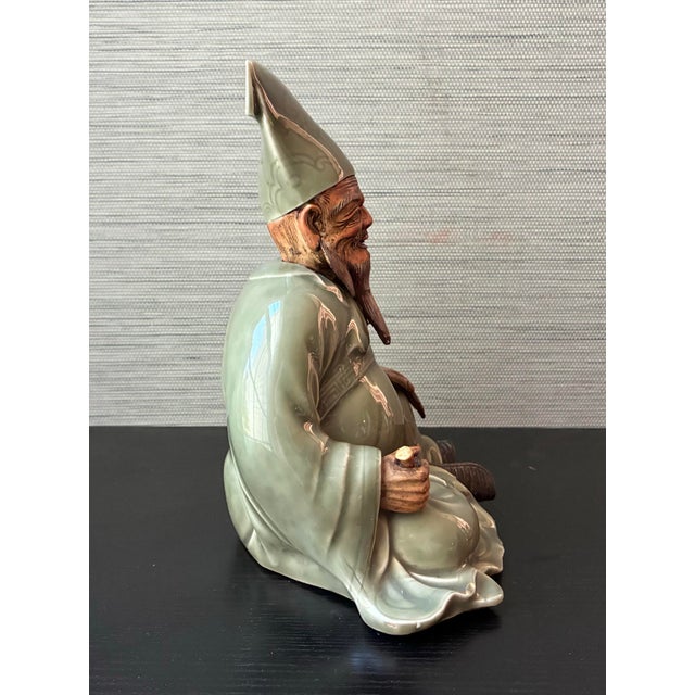 Ceramic Antique Edo Era Celadon Sanda Ware Figurine by Kinkodo Kisuke, 9", (Condition) For Sale - Image 7 of 12