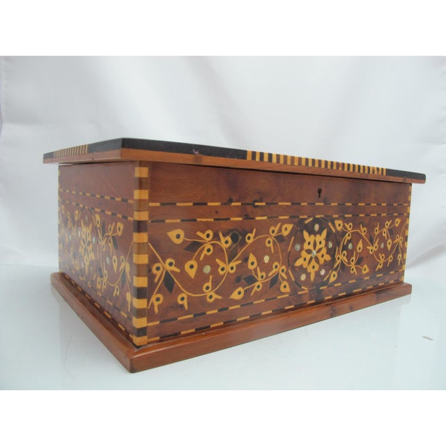 Stunning handmade Moroccan Thuya burl wood jewelry box with lock and key. Thuya burl wood with elaborate marquetry of...