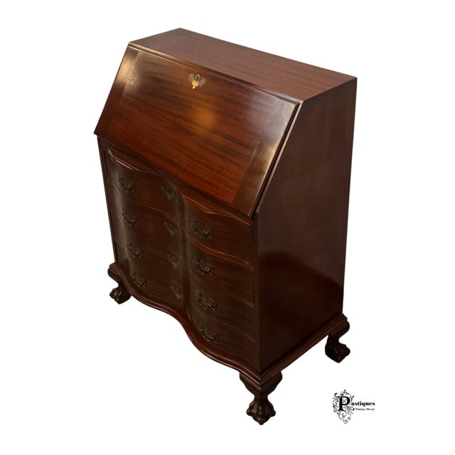 Martin Maddox Vintage Maddox Chippendale Style Mahogany Serpentine Drop Front Secretary Desk For Sale - Image 4 of 12