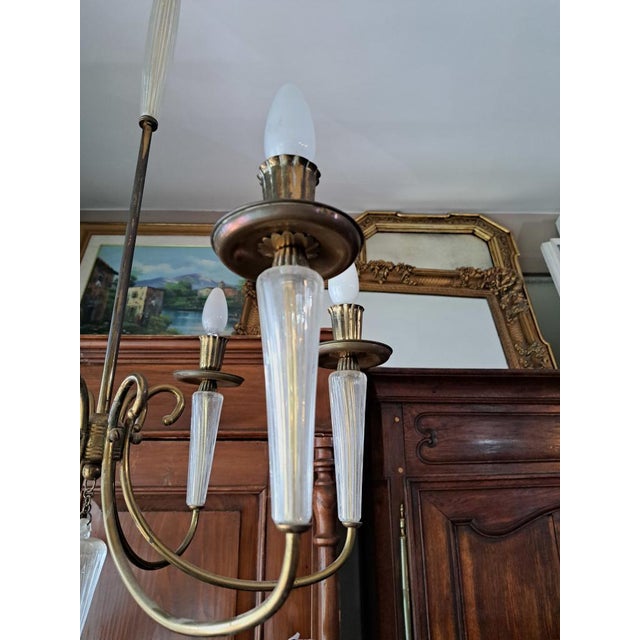Vintage Glass and Brass Chandelier, 1970s For Sale - Image 3 of 7