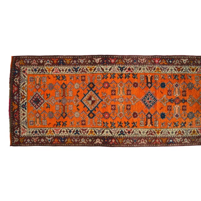 Orange Hand-Knotted Kurdish Runner Extra Long Runner Rug - 2′9″ × 17′7″ For Sale - Image 8 of 12