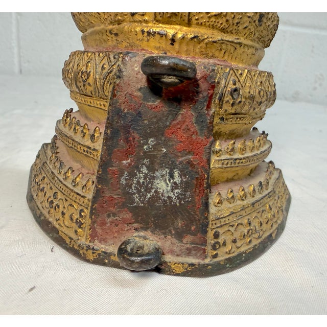 Ntique Early 1800s Gold Gilded Bronze Thai Rattanakosin Buddha Statue Sculpture For Sale - Image 11 of 18