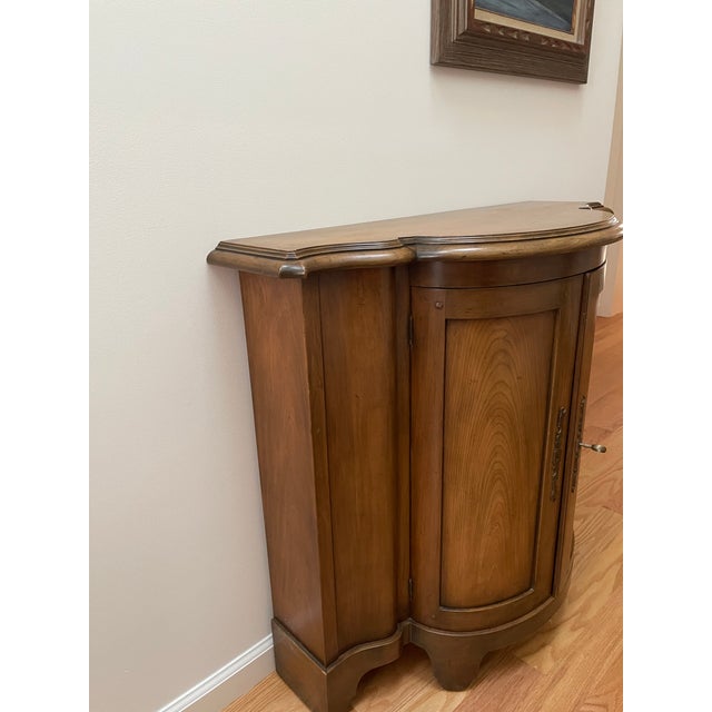 Brass Vintage Baker Furniture Walnut Wood Demilune Console or Bar Cabinet For Sale - Image 8 of 8