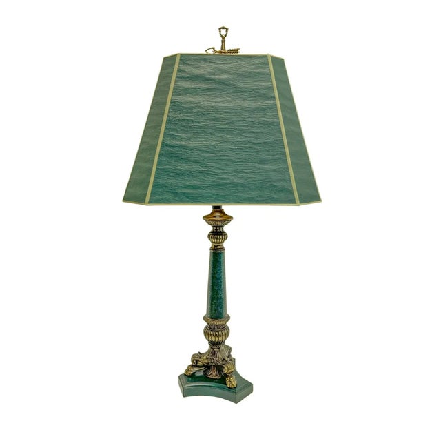 Large Empire Table Lamp in Green and Dark Gold, 1970s For Sale - Image 13 of 13