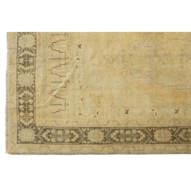 Textile Beige Antique Turkish Khotan Wool Rug Handmade With Center Motif For Sale - Image 7 of 10