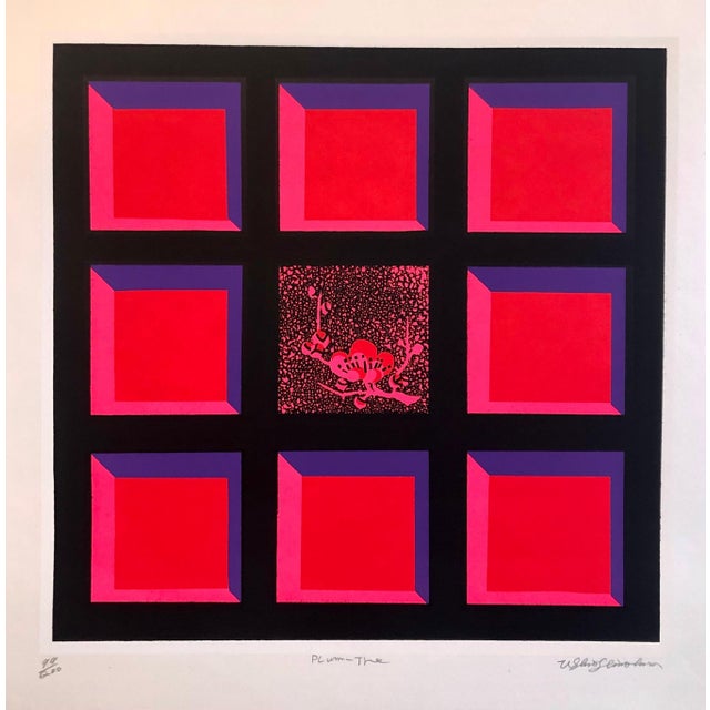 Ushio Shinohara, Silkscreen Day Glo Fluorescent Japanese Gyu-chan Neo Dada Print Plum Tree Litho, c.1969 For Sale