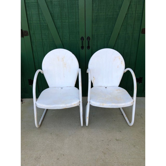 Antique White Metal Chairs A Pair Chairish
