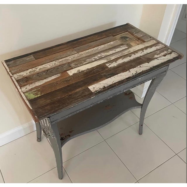 Farmhouse 1960s Rustic Mismatched Reclaimed Wood Side Table For Sale - Image 3 of 10