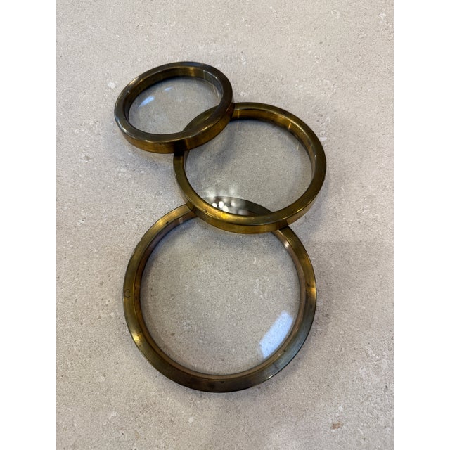 Glass Set of Three Graduated Brass and Glass Trays, Italy, 1970s For Sale - Image 7 of 7