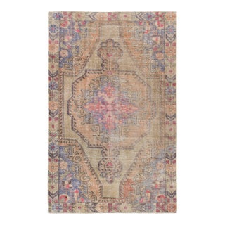 Vintage Oushak Beige Wool Area Rug, 4' 4'' X 7' 0'' For Sale