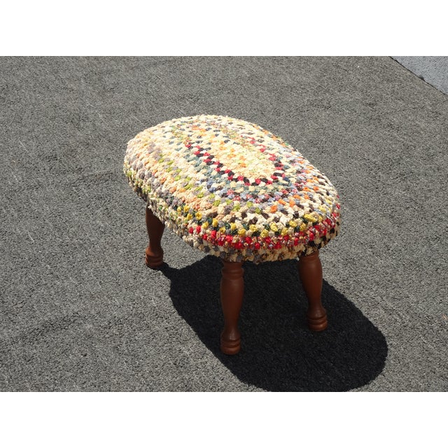 Vintage French Country Gold Multi-Colored Braided Footstool For Sale In Los Angeles - Image 6 of 12