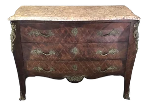 Antique French Louis XV Diamond Marquetry Commode Chest of Drawers