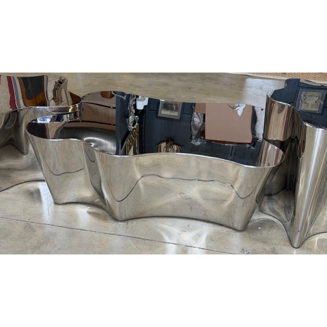Three-Piece Biomorphic Polished Stainless Steel Coffee Table, Early 2000s For Sale - Image 9 of 18
