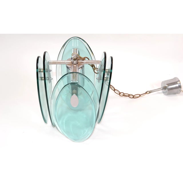 Fontana Arte Mid-Century Modern Beveled Glass & Chrome Pendant Light Fixture 70s For Sale In Miami - Image 6 of 13