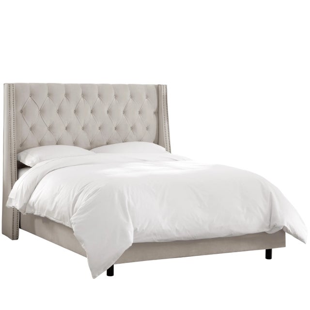 Spritely Home Ivy Tufted Wingback Bed in Light Grey Classic Velvet, California King For Sale - Image 4 of 6
